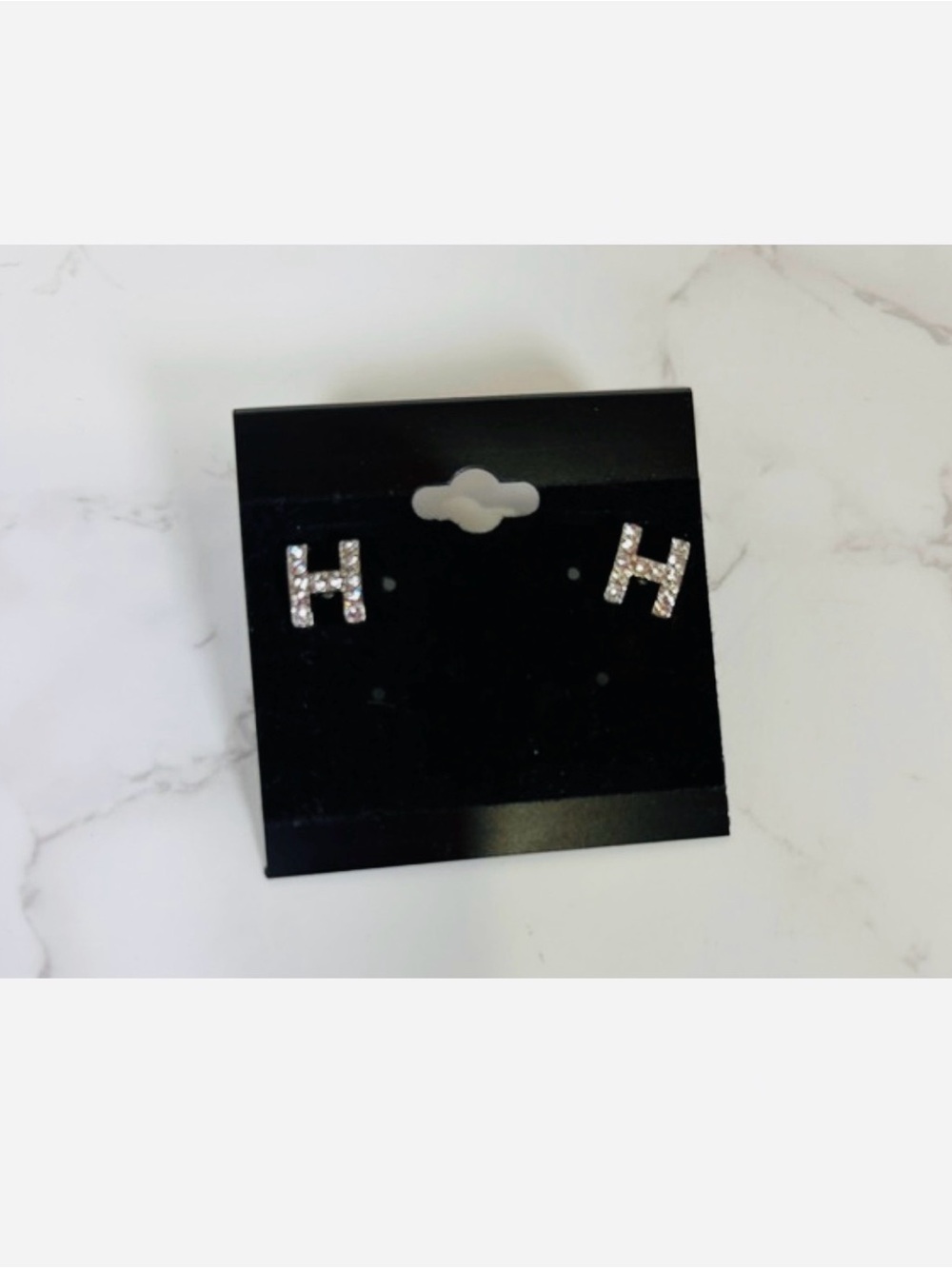 A-1DC-34: EARRINGS: Letter “H” Silver w/Rhinestones, NWOT - Picture 4 of 10